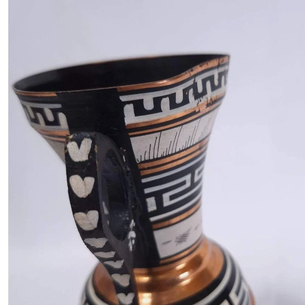 Vintage Greek Copper Vase Urn Amphora Double Handle Hand Painted‎ Deer, 9